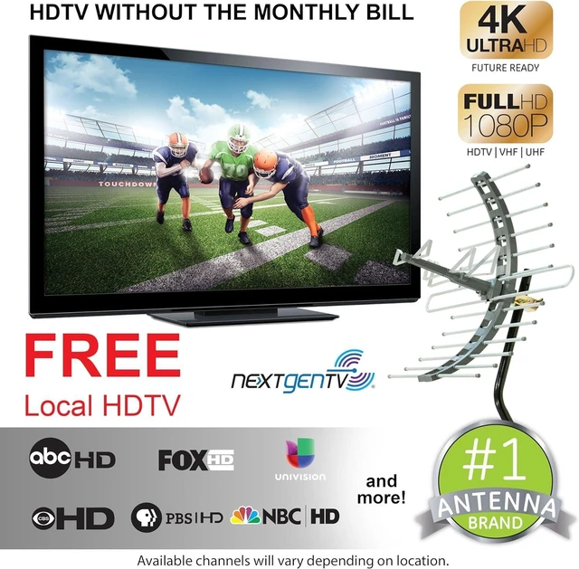Alt view image 9 of 14 - GE Outdoor HD Digital TV Antenna, Long Range Smart TV Antenna, Supports 4K 1080P HD Smart TV VHF UHF, J Mount Included for Attic or Outdoor, Weather Resistant, 29884