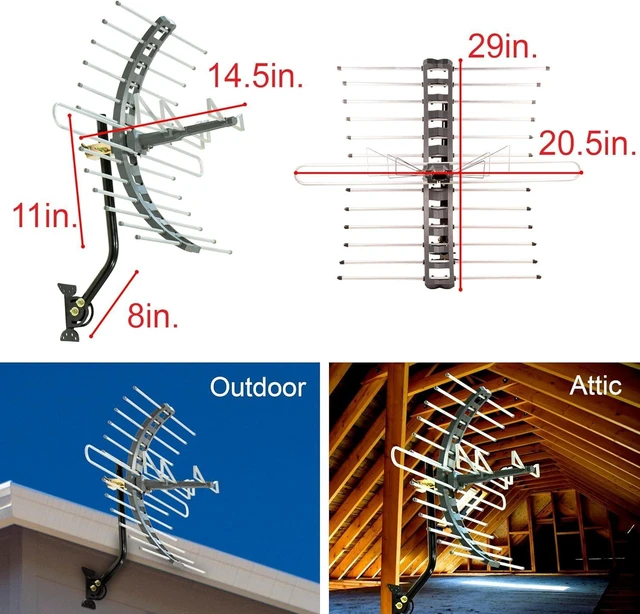 Alt view image 12 of 14 - GE Outdoor HD Digital TV Antenna, Long Range Smart TV Antenna, Supports 4K 1080P HD Smart TV VHF UHF, J Mount Included for Attic or Outdoor, Weather Resistant, 29884