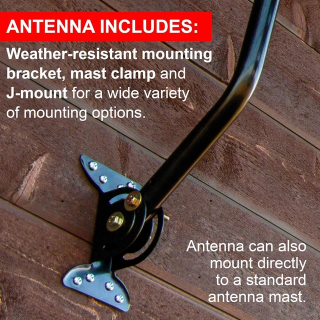 Alt view image 14 of 14 - GE Outdoor HD Digital TV Antenna, Long Range Smart TV Antenna, Supports 4K 1080P HD Smart TV VHF UHF, J Mount Included for Attic or Outdoor, Weather Resistant, 29884