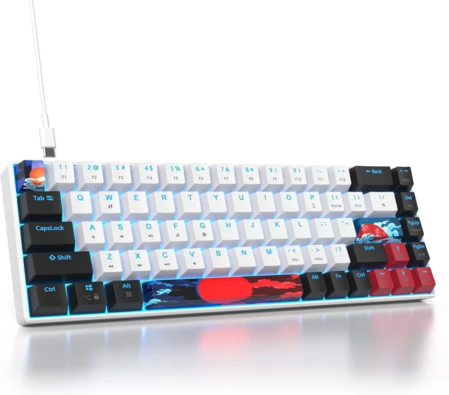 Alt view image 8 of 14 - 60 Percent Gaming Keyboard 68 Keys Mechanical Keyboard LED Backlit Compact Wired Keyboard with Red Switch for Windows PS4/5 Xbox Gamer(Black-White)
