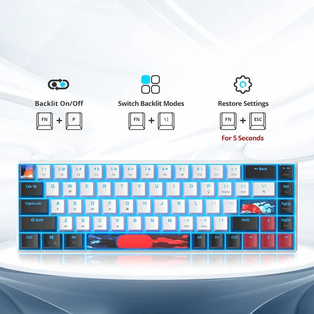 Alt view image 11 of 14 - 60 Percent Gaming Keyboard 68 Keys Mechanical Keyboard LED Backlit Compact Wired Keyboard with Red Switch for Windows PS4/5 Xbox Gamer(Black-White)