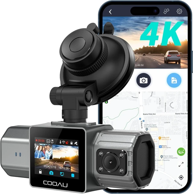 Alt view image 8 of 14 - COOAU 4K Dual Dash Cam, Built-in GPS Wi-Fi, 2.5K+1080P Dash Cam Front and Inside with Infrared Night Vision, Dash Camera with Parking Mode, Loop Recording, Support 256GB Max