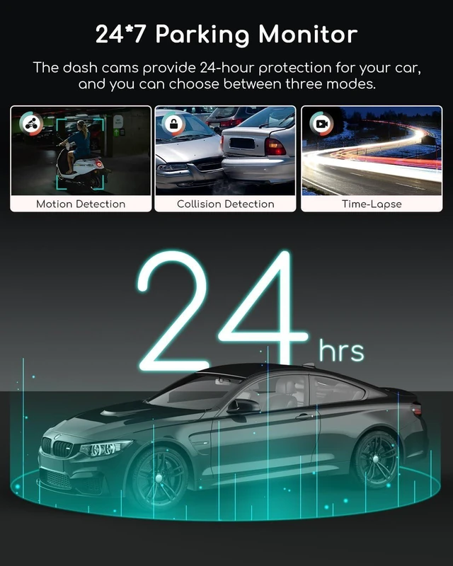 Alt view image 14 of 14 - COOAU 4K Dual Dash Cam, Built-in GPS Wi-Fi, 2.5K+1080P Dash Cam Front and Inside with Infrared Night Vision, Dash Camera with Parking Mode, Loop Recording, Support 256GB Max