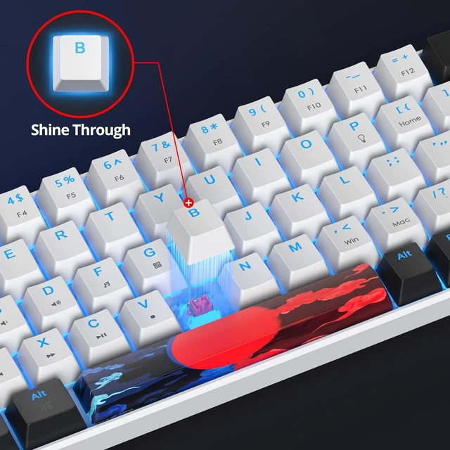 Alt view image 14 of 14 - 60 Percent Gaming Keyboard 68 Keys Mechanical Keyboard LED Backlit Compact Wired Keyboard with Red Switch for Windows PS4/5 Xbox Gamer(Black-White)