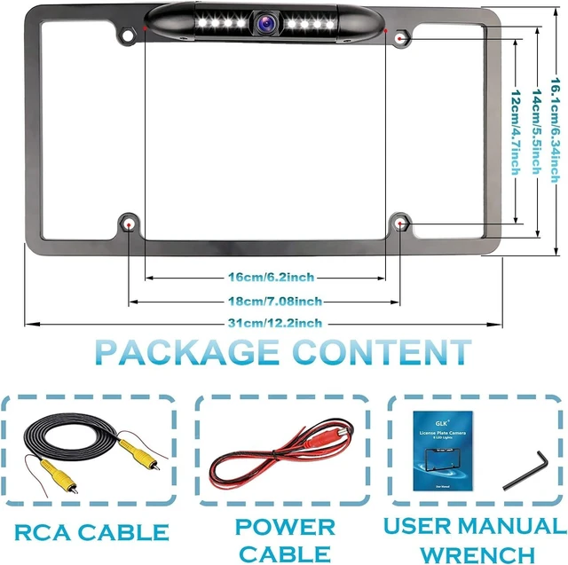 Alt view image 14 of 14 - License Plate Backup Camera HD Night Vision Rear View Camera with 8 LEDs 170° Viewing Angle Waterproof Backup Rear Camera for Cars