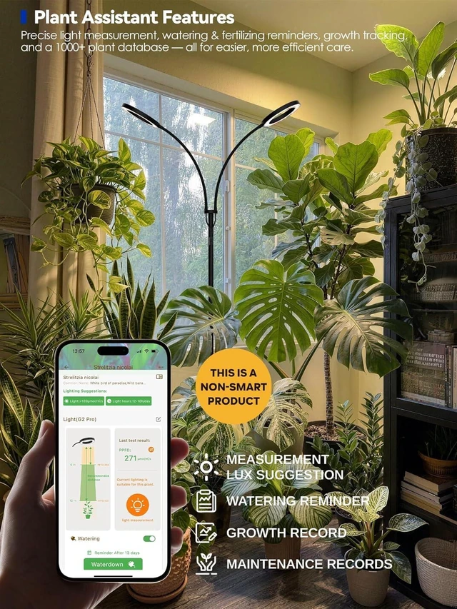 Alt view image 10 of 14 - GLOWRIUM Grow Lights for Indoor Plants, Full Spectrum LED Grow Light Floor Lamp with Stand Adjustable Height and Angle, Black Plant Light with 3/9/12H Grow Light Timer (Black, 20W)