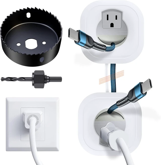 Alt view image 8 of 14 - in-Wall Cable Management Kit, TV Cord Hider for Wall Mounted TV, Hide TV Cords for Wall Mount TV, TV Outlet Wall Kit Includes Power & Low Voltage Cable Management with Hole Saw Drill Attachment