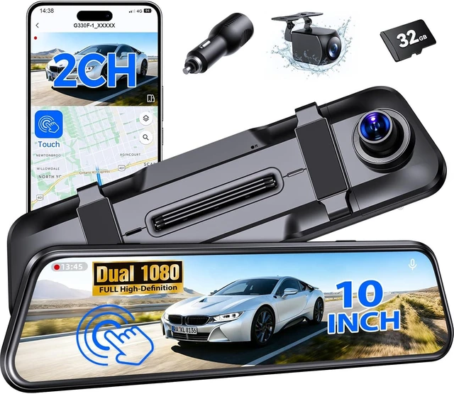 Alt view image 8 of 14 - Mirror Dash Cam,Rear View Mirror Camera,10'' Smart Touch Screen,Dash Camera for Cars,G-Sensor,Loop Recording,Car Camera with Free 32GB Card