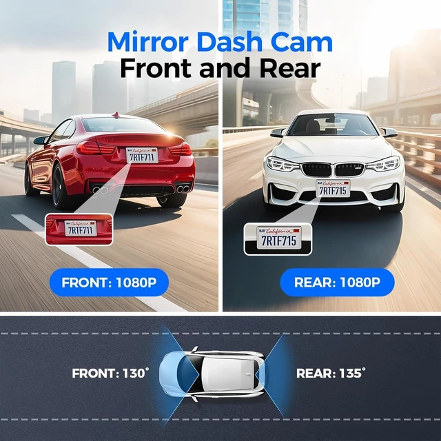 Alt view image 9 of 14 - Mirror Dash Cam,Rear View Mirror Camera,10'' Smart Touch Screen,Dash Camera for Cars,G-Sensor,Loop Recording,Car Camera with Free 32GB Card