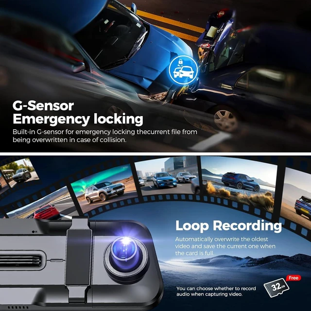 Alt view image 11 of 14 - Mirror Dash Cam,Rear View Mirror Camera,10'' Smart Touch Screen,Dash Camera for Cars,G-Sensor,Loop Recording,Car Camera with Free 32GB Card