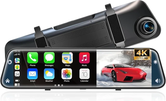 Alt view image 8 of 14 - 4K Rear View Mirror Camera with Carplay&Android Auto,12" Mirror Dash Cam Front and Rear with Voice Control for Cars&Trucks,Smart Touch Screen,64GB Card Included/Loop Record/Reverse Assist