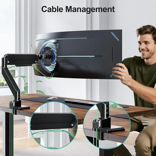 Alt view image 13 of 14 - MOUNT PRO Heavy Duty Monitor Arm for 49 inch Ultrawide Screen up to 44 lbs, Single Desk Computer Mount Curved Monitor Stand for Samsung Odyssey G9, Adjustable Gas Spring VESA Mount 75x75 100x100