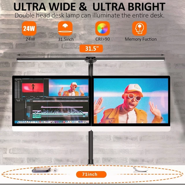 Alt view image 10 of 14 - Double Head LED Desk Lamp, Architect Desk Lamps for Home Office, 24W Brightest Workbench Office Lighting-5 Color Modes and 5 Dimmable Eye Protection Modern Desk Lamp for Monitor Reading