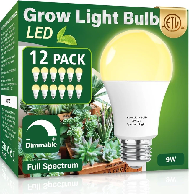 Alt view image 7 of 12 - 12 Pack Full Spectrum Grow Light Bulbs,A19 Grow Lights for Indoor Plants,Dimmable E26 9W Grow Bulb Replace up to 100W,Plant Lights for Indoor Growing,Flowers,Greenhouse,Indore