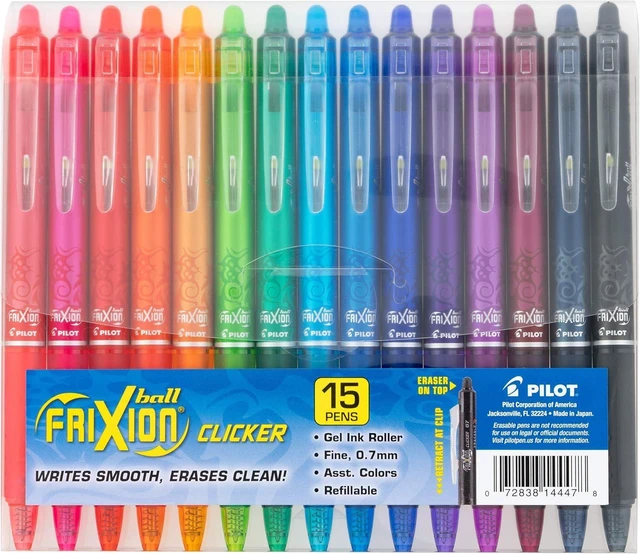 Alt view image 8 of 14 - PILOT Pen 14447 FriXion Clicker Erasable, Refillable & Retractable Gel Ink Pens, Fine Point, Assorted Color Inks, 15-Pack Pouch