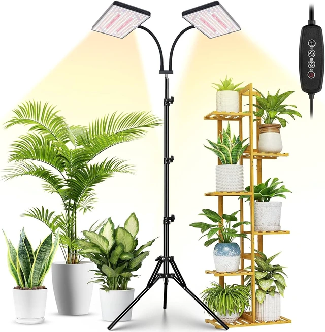 Alt view image 8 of 14 - LBW Latest Grow Light for Indoor Plants, 428 LED Dual-Head Full Spectrum Standing Plant Light, Floor Grow Lamp with 3/6/12H Timer, 6 Brightness Levels, 3 Switch Modes, 75" Adjustable Tripod Stand