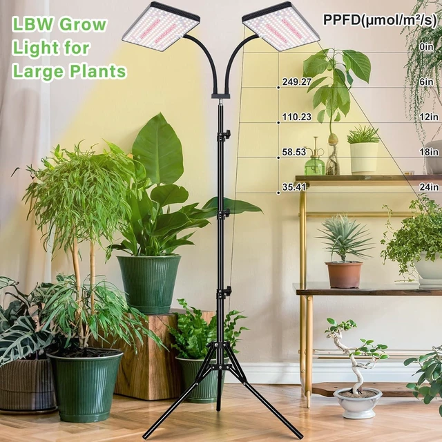 Alt view image 9 of 14 - LBW Latest Grow Light for Indoor Plants, 428 LED Dual-Head Full Spectrum Standing Plant Light, Floor Grow Lamp with 3/6/12H Timer, 6 Brightness Levels, 3 Switch Modes, 75" Adjustable Tripod Stand