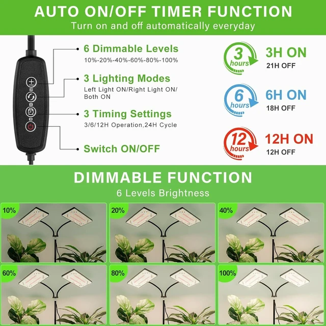 Alt view image 11 of 14 - LBW Latest Grow Light for Indoor Plants, 428 LED Dual-Head Full Spectrum Standing Plant Light, Floor Grow Lamp with 3/6/12H Timer, 6 Brightness Levels, 3 Switch Modes, 75" Adjustable Tripod Stand