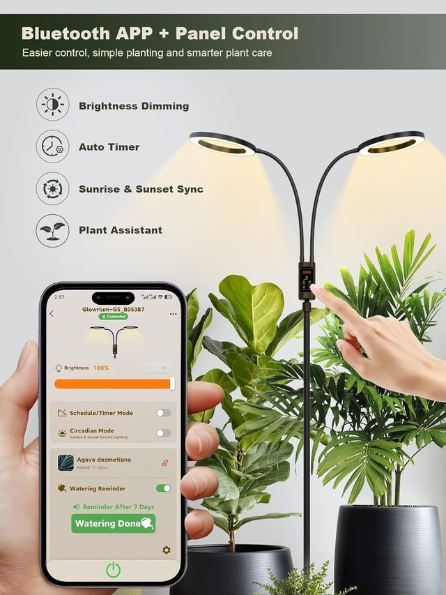 Alt view image 9 of 14 - GLOWRIUM Smart Grow Lights for Indoor Plants, 48W Full Spectrum Plant Lights with Bluetooth App, Adjustable Height 47-70.9", Auto Timer, Indoor Plant Lamp for Large Tall PlantsBlack 48W