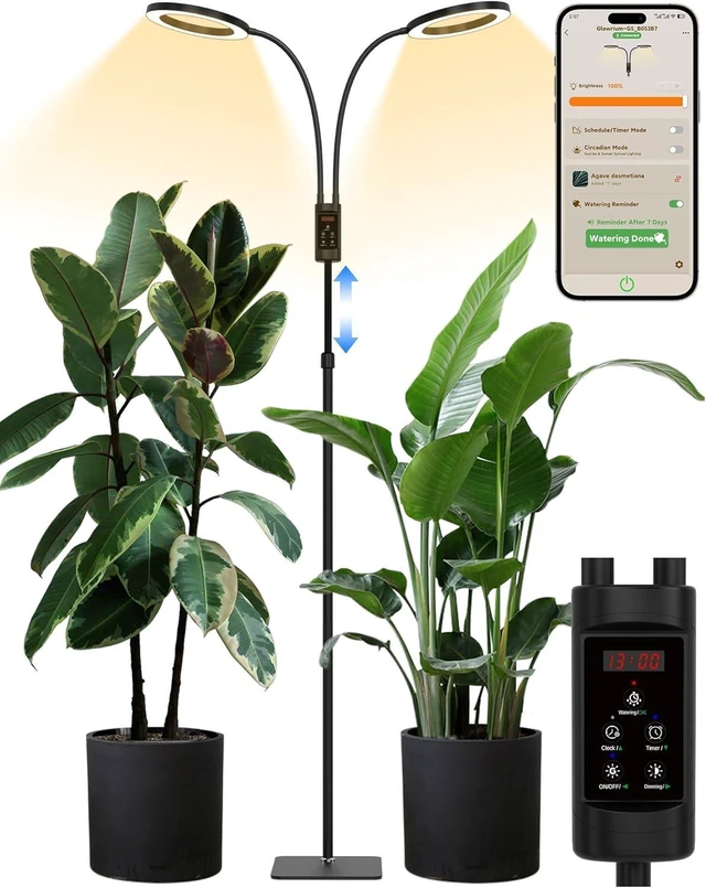 Alt view image 8 of 14 - GLOWRIUM Smart Grow Lights for Indoor Plants, 48W Full Spectrum Plant Lights with Bluetooth App, Adjustable Height 47-70.9", Auto Timer, Indoor Plant Lamp for Large Tall PlantsBlack 48W