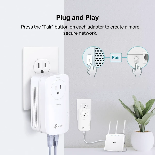 Alt view image 6 of 8 - TP-Link AV2000 Powerline Adapter - 2 Gigabit Ports, Ethernet Over Power, Plug&Play, Power Saving, 2x2 MIMO, Noise Filtering, Extra Socket for other Devices, Ideal for Gaming (TL-PA9020P KIT)