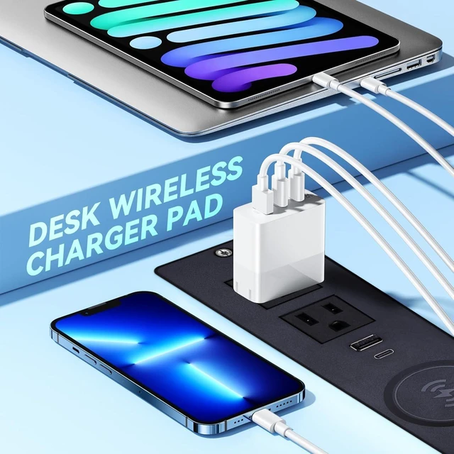 Alt view image 6 of 6 - Recessed Power Strip with 15W Wireless Charger,Furniture Recessed Outlet with USB C Fast Charging,Desktop Charging Station & 2 Outlets,2 USB Ports Table Power Strip for Furniture, Home, Office.