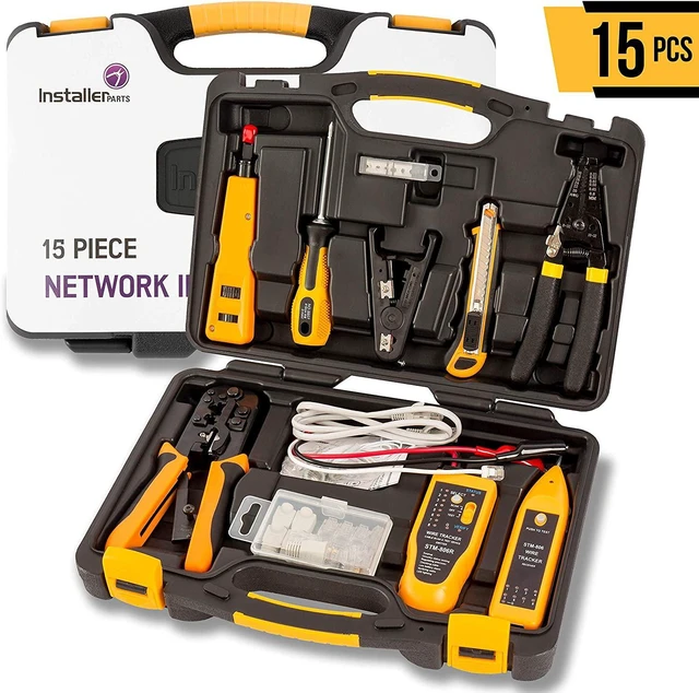 Alt view image 9 of 14 - Professional Network Tool Kit 15 In 1 - RJ45 Crimper Tool Cat 5 Cat6 Cable Tester, Gauge Wire Stripper Cutting Twisting Tool, Ethernet Punch Down Tool, Screwdriver, Knife