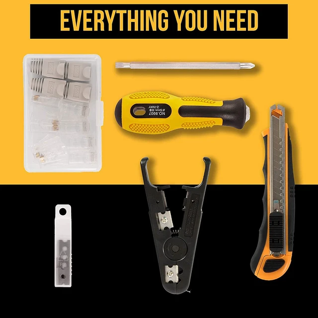 Alt view image 14 of 14 - Professional Network Tool Kit 15 In 1 - RJ45 Crimper Tool Cat 5 Cat6 Cable Tester, Gauge Wire Stripper Cutting Twisting Tool, Ethernet Punch Down Tool, Screwdriver, Knife