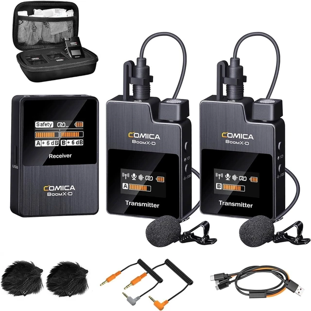 Alt view image 8 of 14 - Wireless Lavalier Microphone, BoomX-D2 2.4G Compact Wireless Lapel Microphone System with 2 Transmitter and 1 Receiver,Lav Mic for Smartphone Camera Podcast Interview YouTube Facebook Live