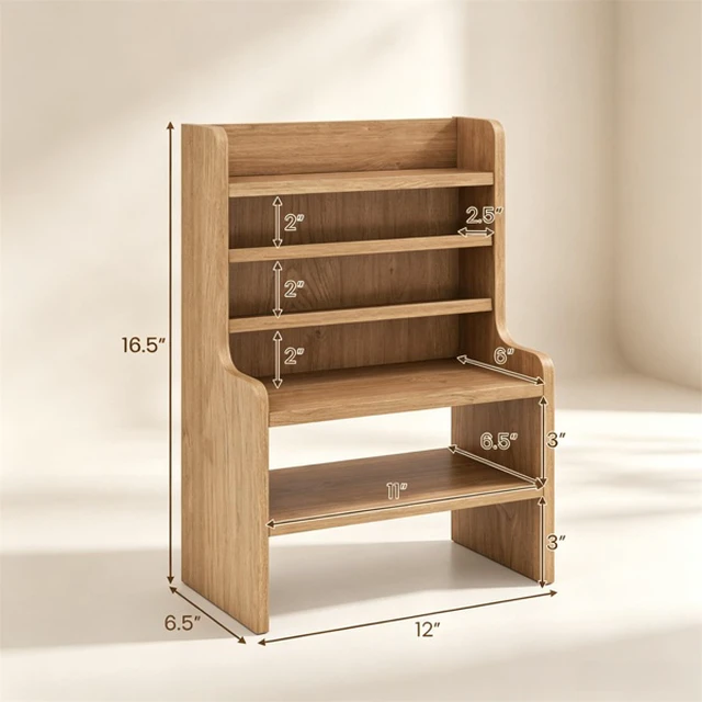 Alt view image 2 of 5 - Natural 6-Tier Desktop Storage Organizer, Adjustable Removable Shelves Wooden Desk Rack with Anti-Fall Baffles for Craft Supplies Stationery