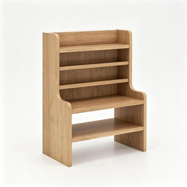 Main image of Natural 6-Tier Desktop Storage Organizer, Adjustable Removable Shelves Wooden Desk Rack with Anti-Fall Baffles for Craft Supplies Stationery