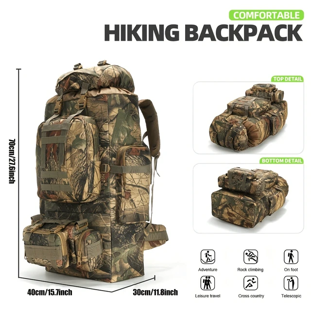 Alt view image 5 of 7 - 100L Mountaineering Camping Backpack, Large Capacity Shoulder Bag (maple leaf)