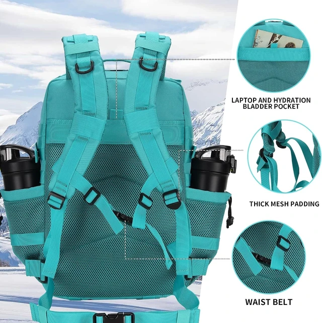 Alt view image 6 of 7 - 45L Lake Blue Backpack, 3 Day Molle Pack, Large Bug Out Bag, Hiking Backpack Cycling Backpack Daypack Travel Sports For Camping Hiking Outdoor Sports For Birthdays Gift School Backpacks