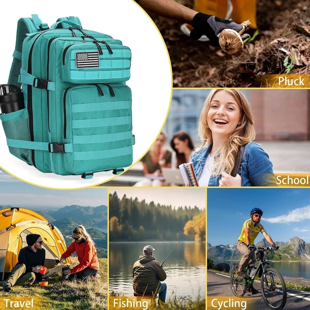 Alt view image 5 of 7 - 45L Lake Blue Backpack, 3 Day Molle Pack, Large Bug Out Bag, Hiking Backpack Cycling Backpack Daypack Travel Sports For Camping Hiking Outdoor Sports For Birthdays Gift School Backpacks