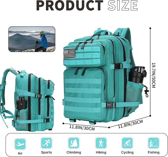 Alt view image 3 of 7 - 45L Lake Blue Backpack, 3 Day Molle Pack, Large Bug Out Bag, Hiking Backpack Cycling Backpack Daypack Travel Sports For Camping Hiking Outdoor Sports For Birthdays Gift School Backpacks