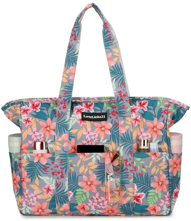 Main image of Lady's travel beach bag, handbag, flower and leaf pattern