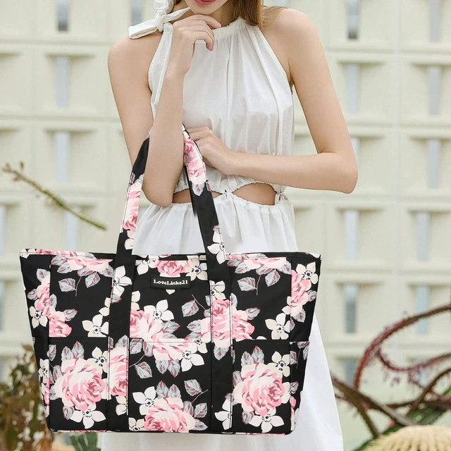 Alt view image 5 of 7 - Lady's travel beach bag, handbag, flower and leaf pattern