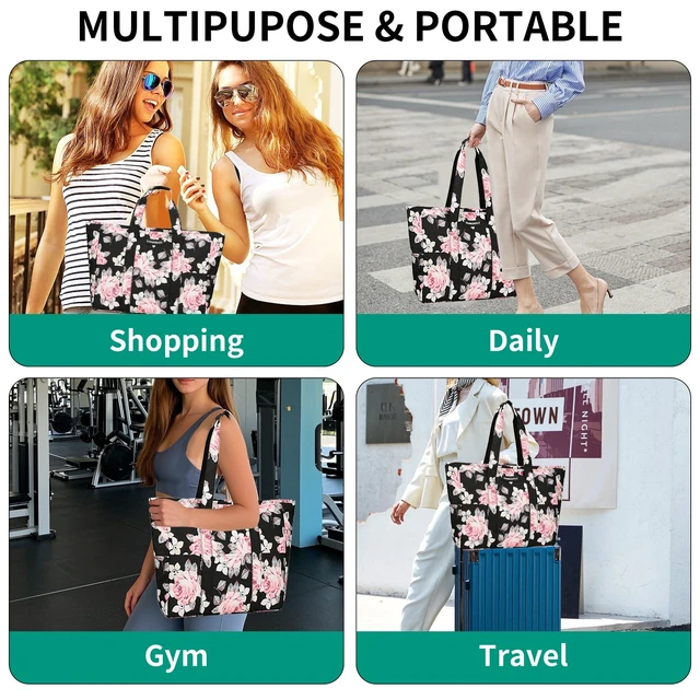 Alt view image 4 of 7 - Lady's travel beach bag, handbag, flower and leaf pattern