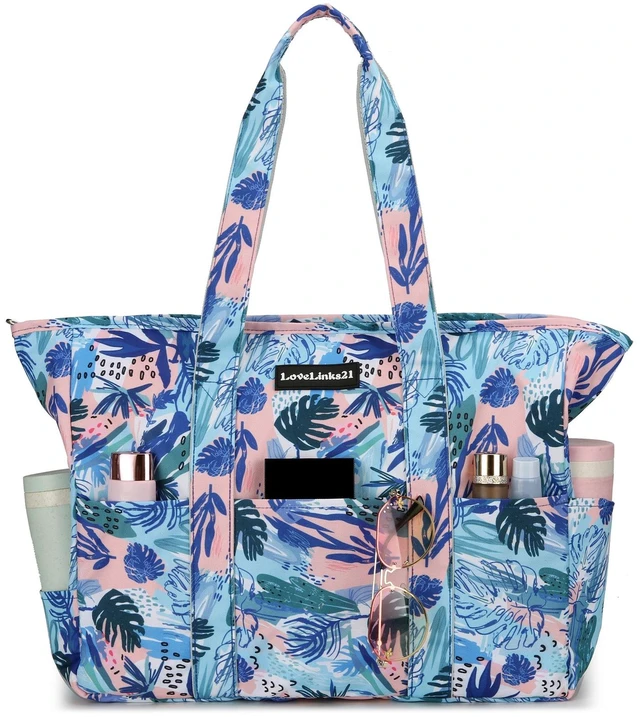 Main image of Lady's travel beach bag, handbag, flower and leaf pattern