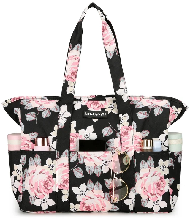 Main image of Lady's travel beach bag, handbag, flower and leaf pattern