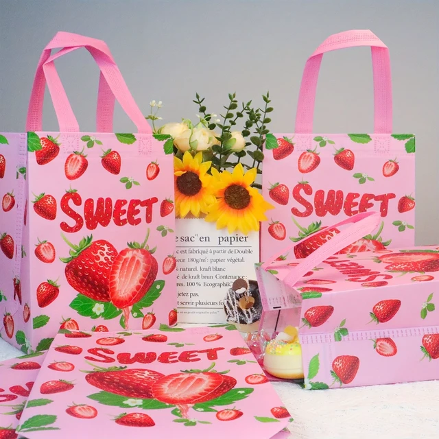 Alt view image 4 of 7 - 12pcs Pink Strawberry Non-woven fabric gift bag For Gifts Wrapping Shopping