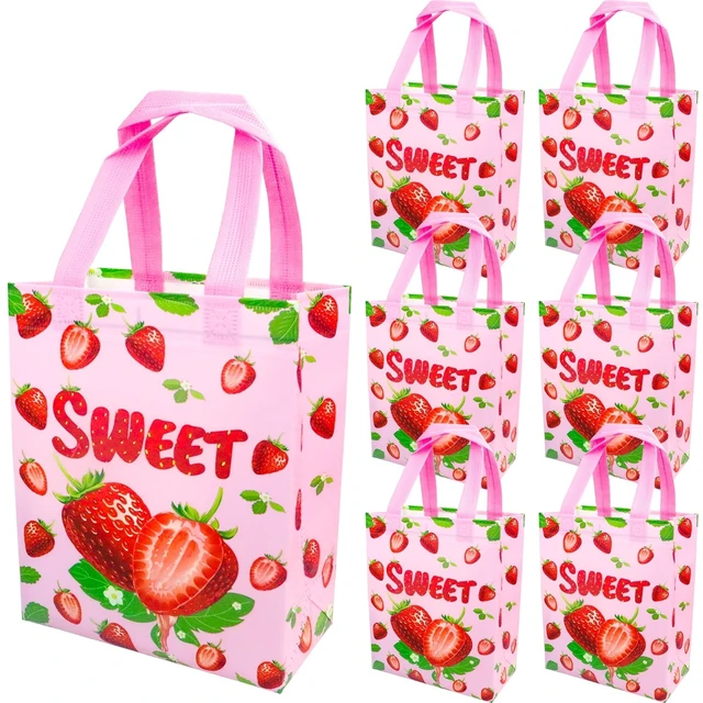 Alt view image 2 of 7 - 12pcs Pink Strawberry Non-woven fabric gift bag For Gifts Wrapping Shopping
