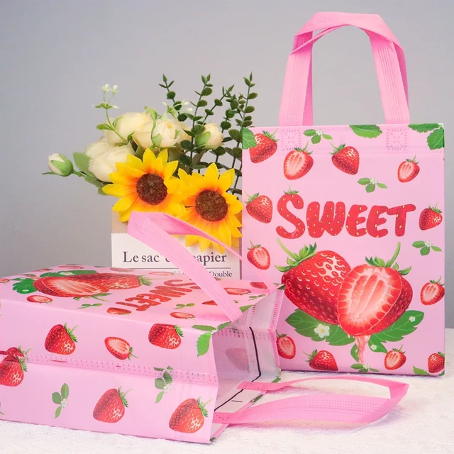 Alt view image 7 of 7 - 12pcs Pink Strawberry Non-woven fabric gift bag For Gifts Wrapping Shopping