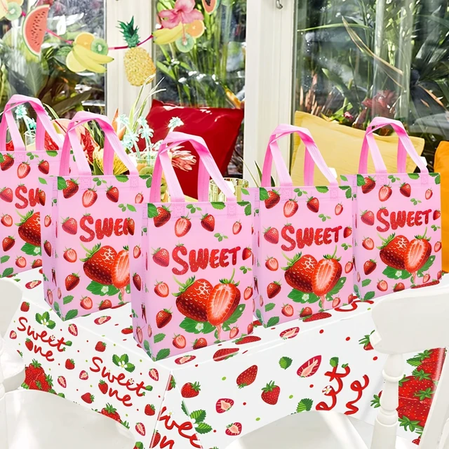 Alt view image 6 of 7 - 12pcs Pink Strawberry Non-woven fabric gift bag For Gifts Wrapping Shopping