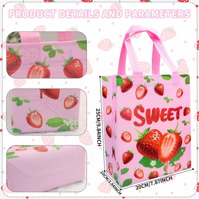 Alt view image 3 of 7 - 12pcs Pink Strawberry Non-woven fabric gift bag For Gifts Wrapping Shopping