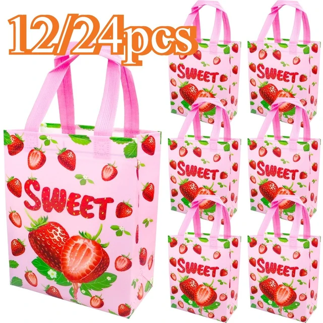 Main image of 12pcs Pink Strawberry Non-woven fabric gift bag For Gifts Wrapping Shopping