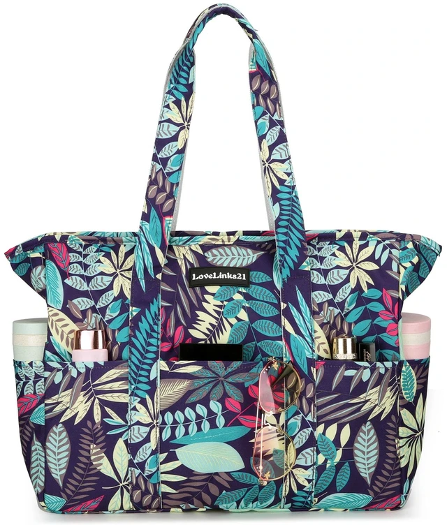 Main image of Lady's travel beach bag, handbag, flower and leaf pattern