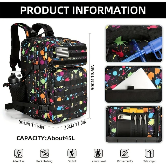Alt view image 4 of 7 - 45L Hiking backpack, daily use backpack, fitness backpack, cycling backpack