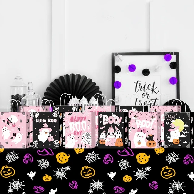 Alt view image 7 of 7 - 16Pink Ghost Halloween Paper Gift Bags With Handles, Cute Spooky Ghost Candy Treat Goodie Favor Bags for Halloween Birthday Baby Shower Party Supplies Decorations