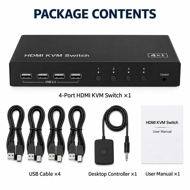 Alt view image 2 of 6 - 4K HDMI USB KVM Switch, 2-Port PC Sharing Switch for One Monitor, Keyboard and Mouse, with Desktop Controller